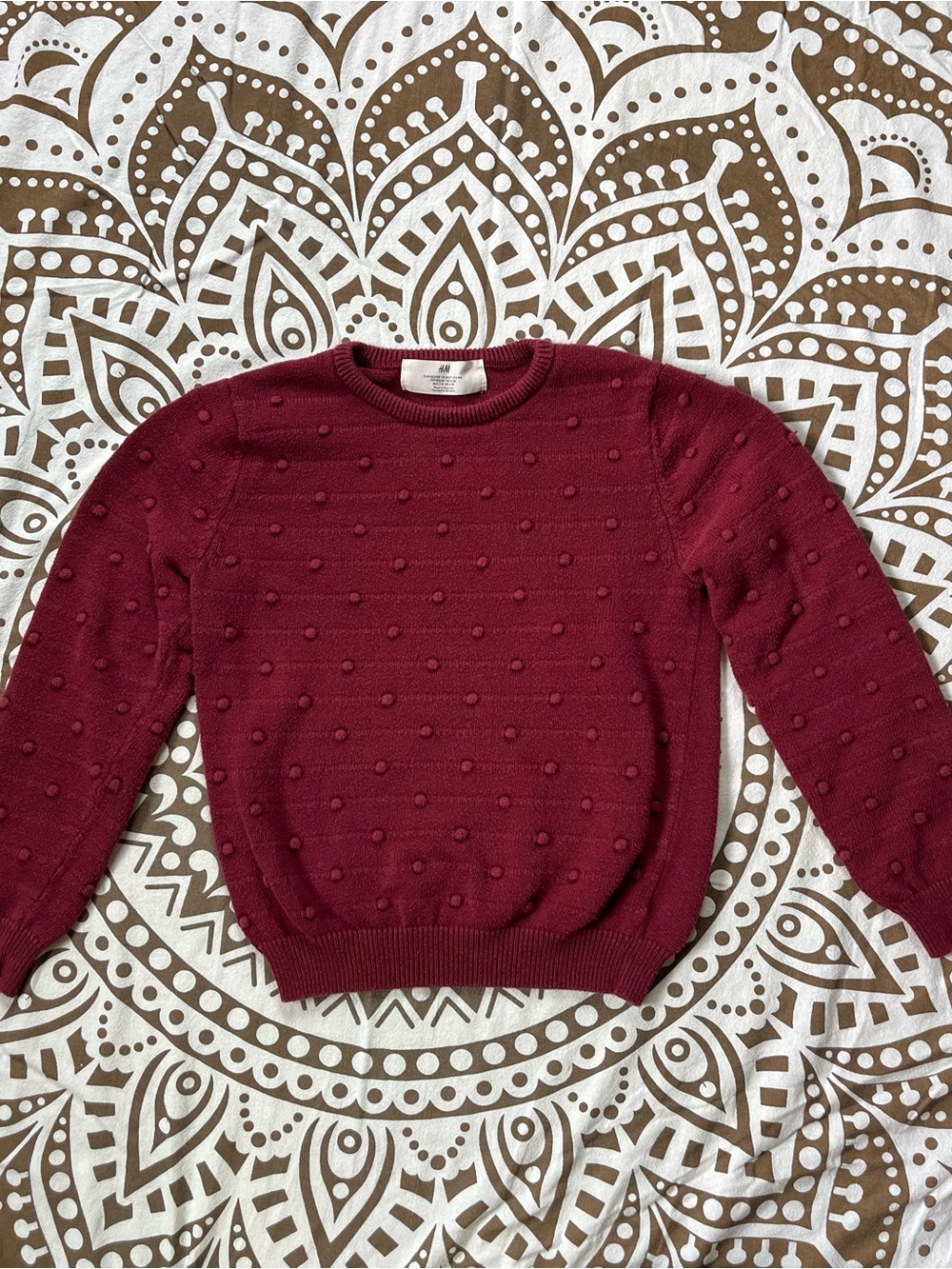 H&M Wine Red Bubble-Texture Crewneck Sweater